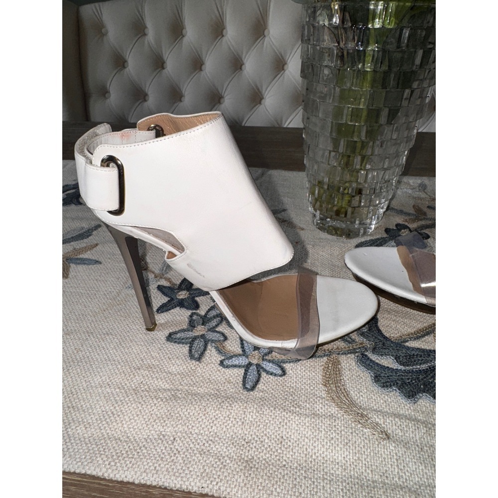 Michael Kors White Leather Heels Clear Strap Stiletto‎ Sandals Size 38 - Picture 8 of 14